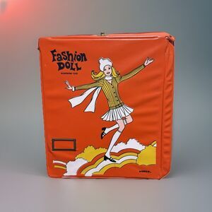 Vintage Barbie Clone Mod Era Doll Clothes Case Orange Trunk by Miner Fair READ